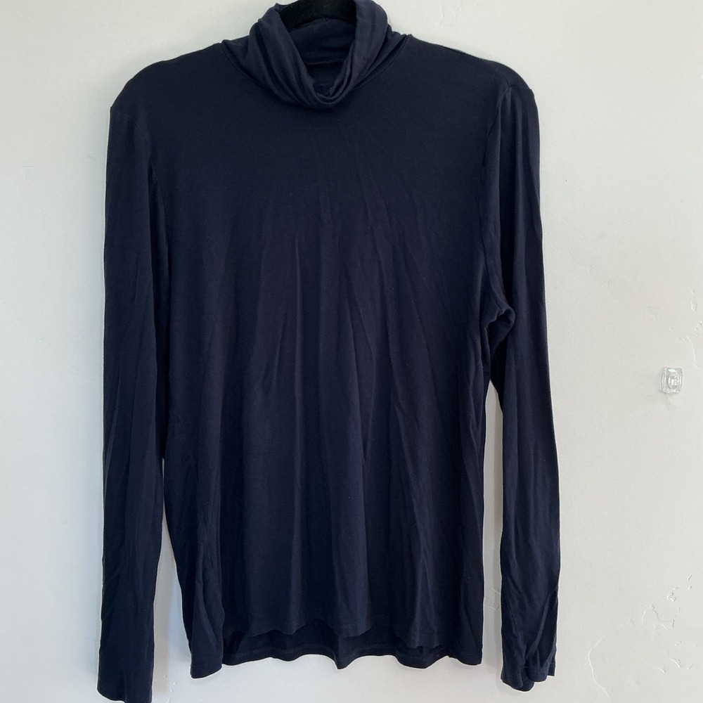 Joan Vass Navy Soft Knit Turtleneck Top | Minimal Capsule Wardrobe Layer Size‎ L